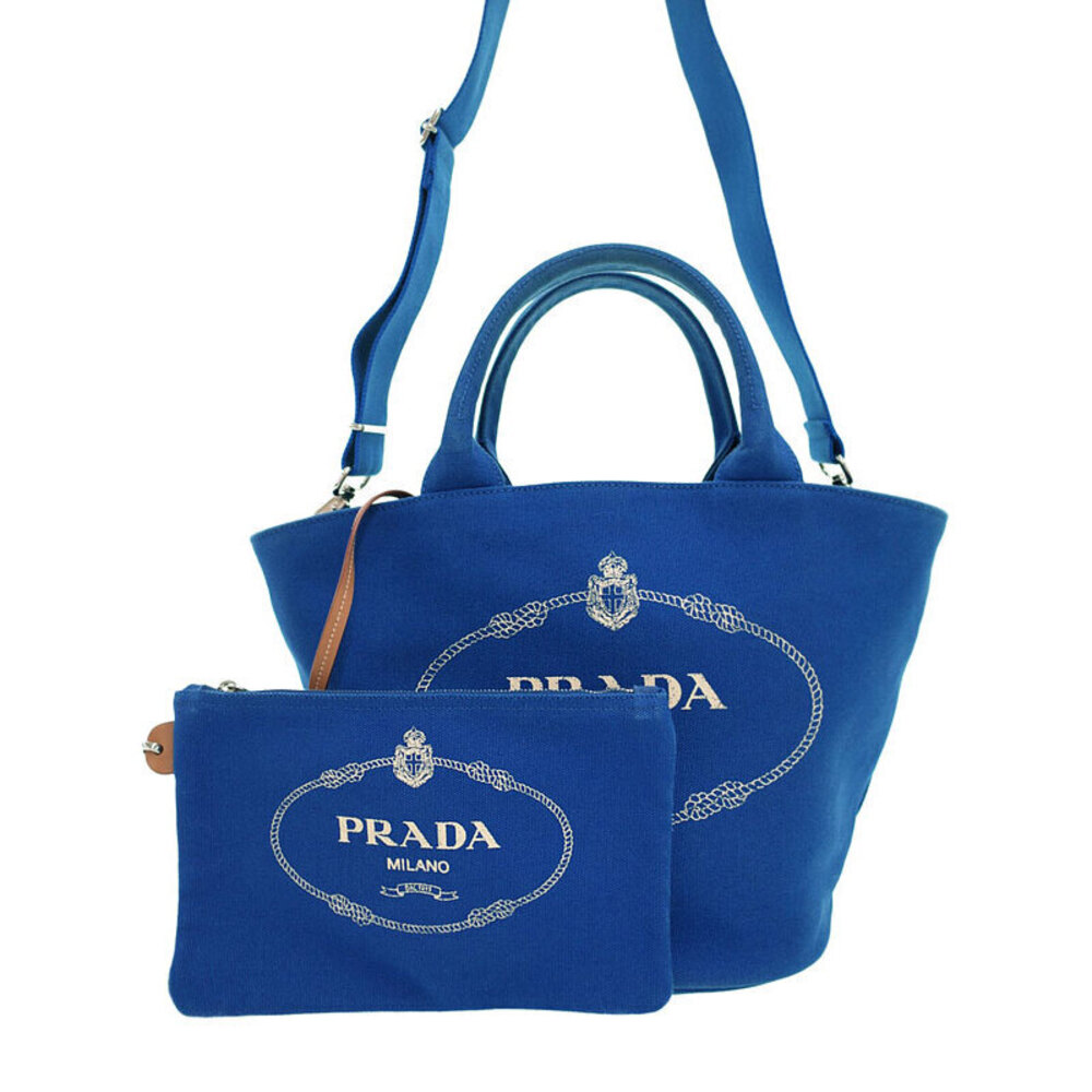 Prada Canapa Logo Convertible Shopping 2way Tote canvas Blue